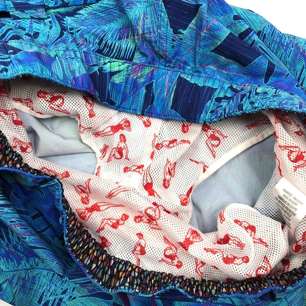 Robert Graham Paradise Garage Fauna Swim Shorts Blue Tropical Mens L